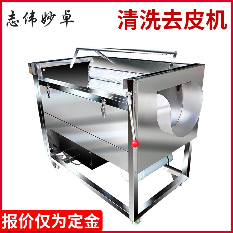 志偉ZW-909中型土豆去皮機 馬鈴薯清洗機，芋頭蘿卜毛刷清洗機