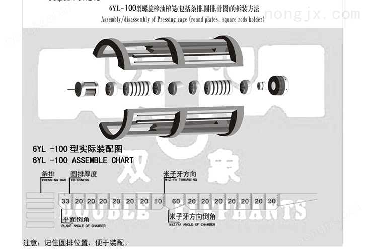 6YL-100型螺旋榨油機榨籠（包括條排，圓排，骨圈）的撤裝方法